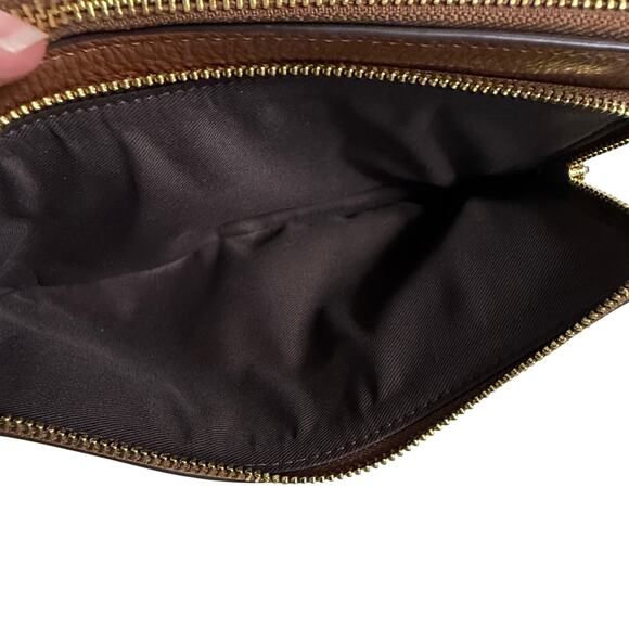 Coach Double Zip Wallet Wristlet Pebbled Leather Brown - Picture 3 of 5